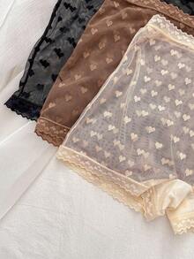 PetitDoll 3pcs/Set Sweet Heart Jacquard Mesh Lace Trim Panties