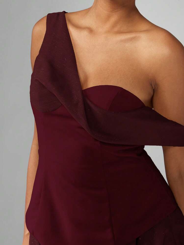MISSGUIDED Abito mini con un solo spallino, corpetto a bustier e balza sul fondo, per occasioni serali e feste, con corpino aderente e gonna a balze, semi-formale, adatto per eventi e feste