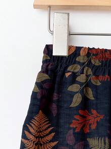 Rusticease 女士弹力腰阔腿休闲树叶印花裤，秋冬季，休闲款 - 白色 - 查看 7