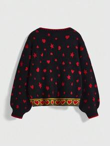 Betty Boop | ROMWE 秋季 Y2K Betty 心形和星星图案开衫 - 黑色 - 查看 2