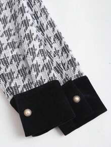 Sweetra Women's New Spring/Autumn/Winter Houndstooth Patchwork Solid Color Black Velvet Fabric Bow Decor Waist Velvet Mini Skirt 2 Pieces Set, Suitable For Outing, Commuting, Vacation - Multicolor - View 6