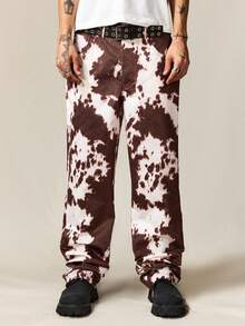 ROMWE MEN Street Life Men Retro Casual Cow Print Pants, Fall - Brown - View 4