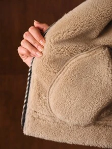 MOTF STUDIO CONTRAST FUZZY PANEL DROP SHOULDER OVERSIZE ZIP UP JACKET FOR AUTUMN/WINTER - Black - View 10