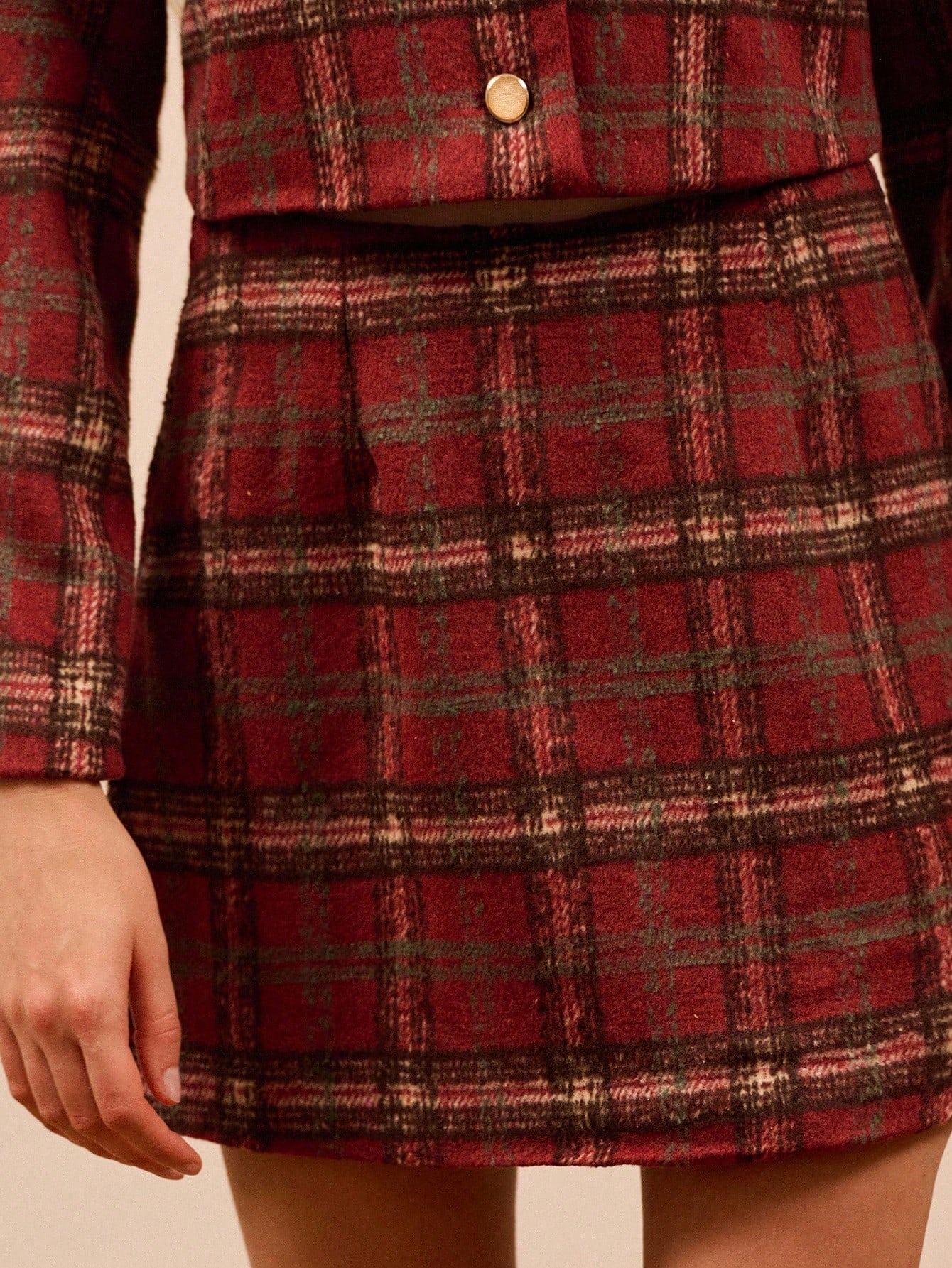 Saia Mini Xadrez Estilo Vintage Outono Inverno Roupas Femininas Outono Inverno