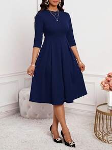 SHEIN Lady 2025 New Spring, Summer, Autumn And Winter Elegant Office Party New Year Ladies Navy Blue Dresses