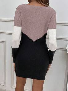 EMERY ROSE Rochie tip pulover mulată, casual, cu imprimeu color block, pentru femei, toamnă/iarnă - Mov Mov - Vizualizare 2