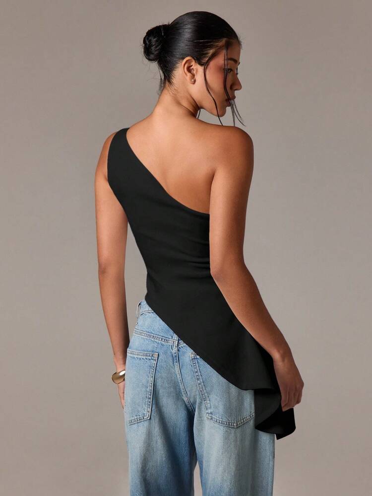 Asymmetric One Shoulder Peplum Top With Ruched Waist