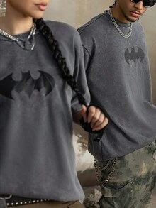 BATMAN X SHEIN Men's Casual Bat Print Round Neck Short Sleeve T-Shirt, Summer