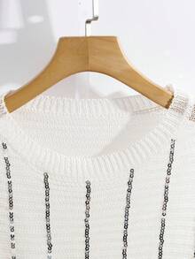 Franclia Unique French Chic Sequin Embellished Sophisticated Versatile Going Out Sweater Top For Women - White - View 4