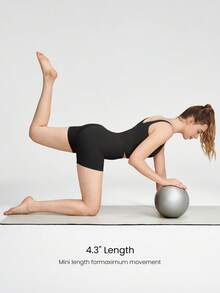 GLOWMODE FeatherFit™ U-Back Cropped Active Tank & 4.3" Tummy Control Biker Shorts Set Low Impact Yoga Daily - Black - View 7