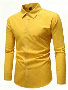Calvornis Men Button Down Long Sleeve Slim Fit Business Formal Dress Shirt, Business Casual Shirt For Wedding, Fall, Ceremony - Yellow - View 4