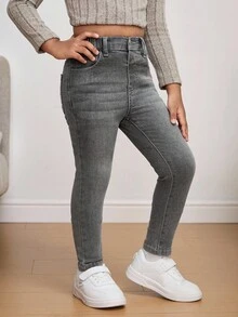 Kleine Mädchen Graue Jeans Stretch Skinny Hose