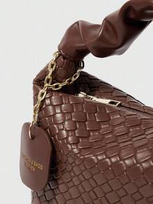 SHEIN BAE New Fashionable Simple All-Match Fold & Braid Pu Two-Tone Handbag Shoulder Bag Crossbody Bag