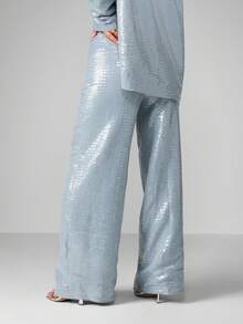 MISSGUIDED 亮片阔腿派对裤晚装正式场合节日庆典婚礼宾客闪亮考究个性长裤冬季节日 - 霧霾藍 - 查看 2