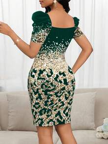 SHEIN Lady 2025 New Women's Elegant Floral Print Short Sleeve Dark Green Midi Dress,Dresses For Women Elegant New Year Outfit Christmas Party Dress Elegant Dresses For Party