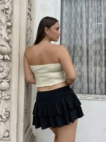 Nezia Cruz Damen Resort-Stil senfgelbes strukturiertes Bandeau-Top mit Twist-Detail vorne, figurbetontes Top mit Rüschenbesatz. Geeignet für Afternoon Tea, Straßenmode, Urlaub, Layering oder Partytragen, Herbst/Winter - Gelb - Übersicht 2