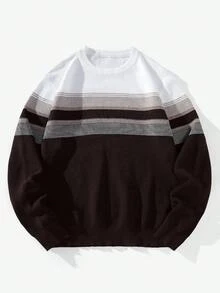 Manfinity Homme Men's Casual Commuter Contrast Stripe Pattern Pullover Sweater, Autumn/Winter - Multicolor - View 2