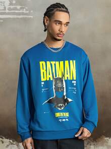 BATMAN X SHEIN Men's Casual Letter Graphic Crew Neck Sweatshirt, Autumn
