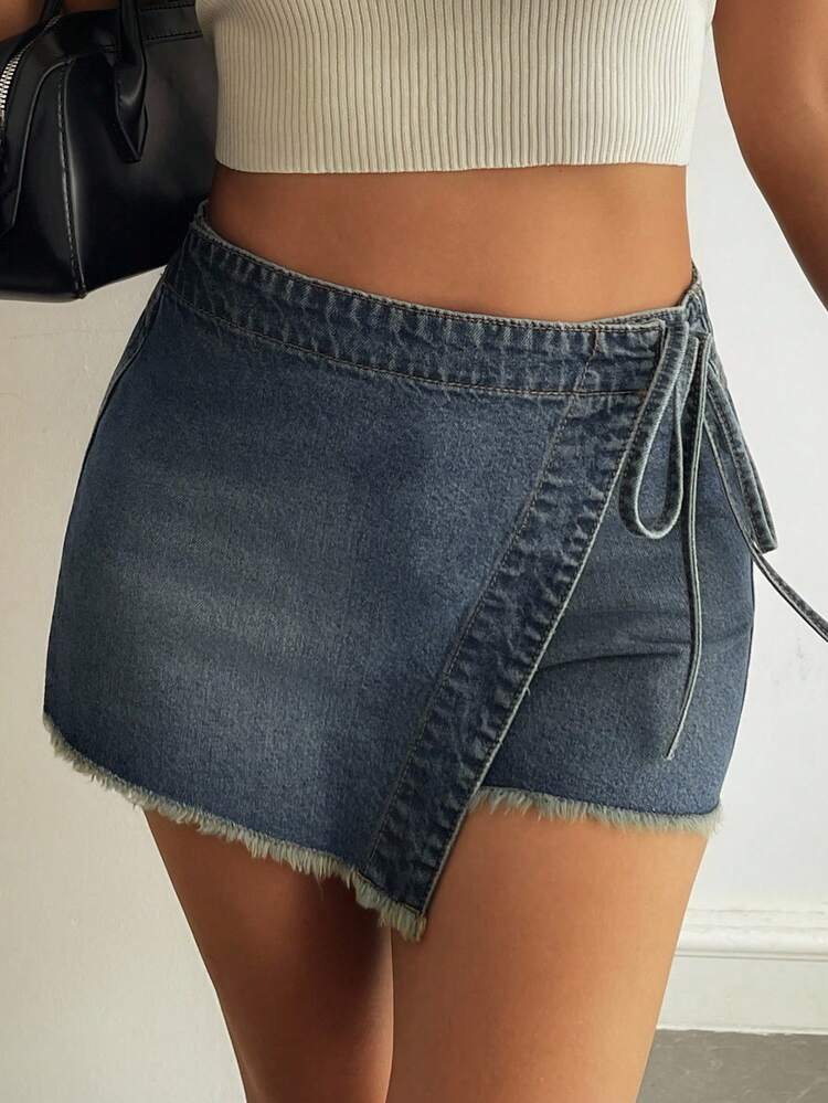 Women's Summer Tie Side Denim Shorts, Vacation Style Y2k Jorts