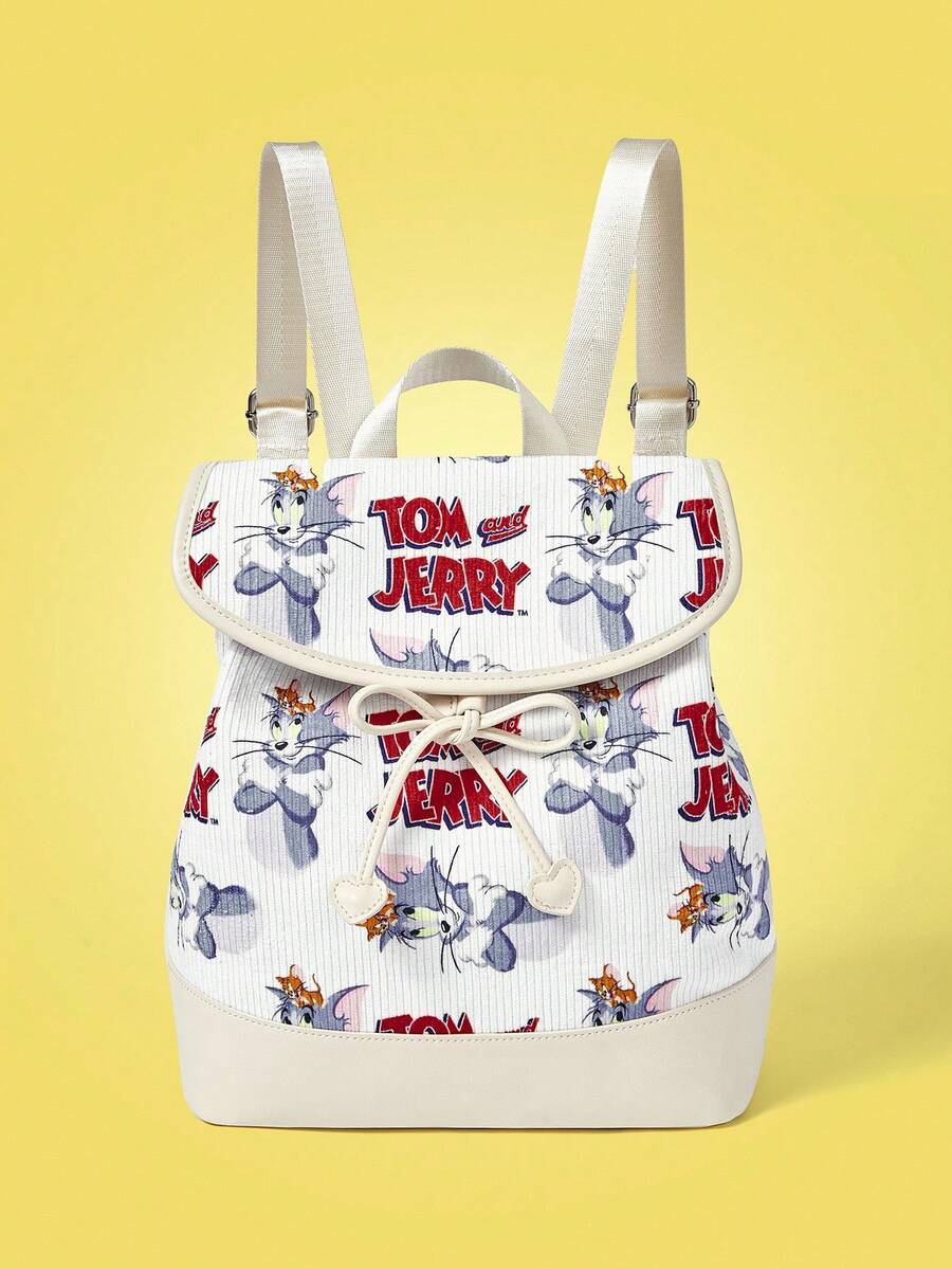 TOM & JERRY X SHEIN Cat Printed Flap Girls Backpack - Multicolor - View 1