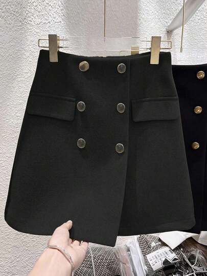 Franclia 女式纯色双排扣 A 字裙，高腰修身裙，春夏