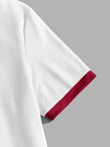 Manfinity Joysei 标准尺寸男士休闲红色拼布圆领印花 T 恤