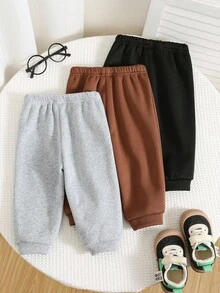 SHEIN 3pcs/Set Baby Boys Thermal Lined Solid Color Sweatpants, Comfortable Versatile Casual Basic Joggers, Suitable For Indoor, Outdoor, Daily Wear, Sports, Party, Photo Shoot, Festival, Streetwear, Autumn/Winter Baby Boy Joggers Pants Baby Boy Bottoms Baby Boy Clothes Pants Baby Boys Bottoms Plain Simple Pants