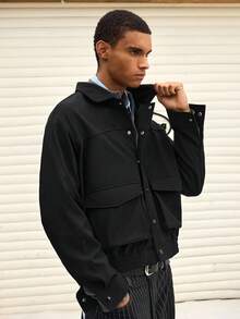 SWAVVY Men's Standard Size Woven Textured Fleece Jacket, Fashionable For Autumn/Winter - Black - View 7