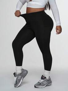 Rhythm Era Plus Size High Waist Compression Leggings With Pockets, Reflective Dots, Butt Lifting Booty Lifting Pants Yoga Pants High Waist Compression Workout Tights - Black - View 7