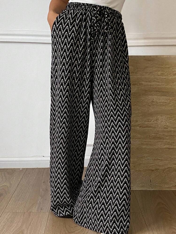 Women's Elastic Waist Loose Straight Herringbone Street Casual Pants