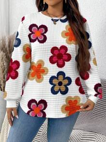 EMERY ROSE Casual White Plaid Round Neck Comfortable Sweatshirt, Autumn/Winter - Multicolor - View 3