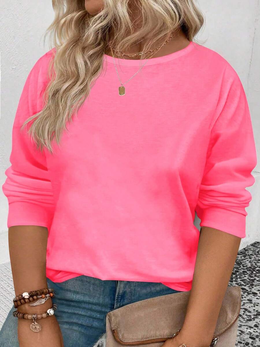 EMERY ROSE Damen Rundhals Langarm Lässig Oversize T-Shirt, geeignet für Sommer und Herbst