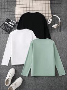 SHEIN 3件套男童休闲字母印花针织长袖T恤 - 彩色 - 查看 2