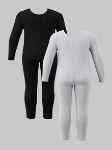 2pcs Girls' Autumn/Winter Solid Color Snug Fit Warm Romper, Soft Material For Comfortable Wear, Suitable For Home, Spring/Autumn/Winter Girls Ribbed Set Girl Long Sleeves Outfits 2piece Girls Sets Long Sleeve Sets Girls Girls Matching Outfit