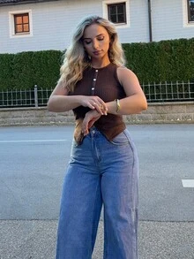 Jeta Ari Women's Casual Skinny Ribbed Slit Back Camisole - Chocolate Brown - View 1