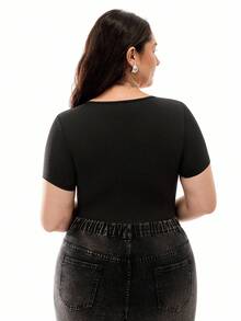 SHEIN EZwear Black Turtleneck Tight Fitting Short Sleeve Elastic Bodysuit - Black - View 5