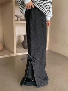 DAZY Girls' Bow Decor Denim Jeans - Black - View 3