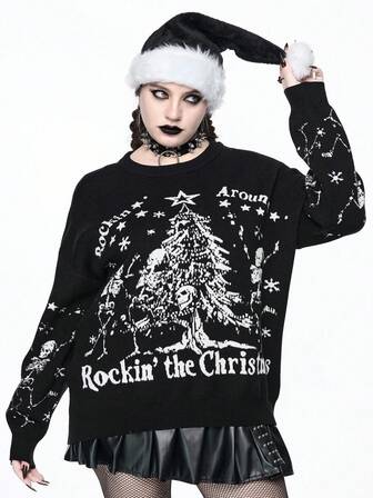 Goth Suéter de Navidad con estilo gótico tallas grandes