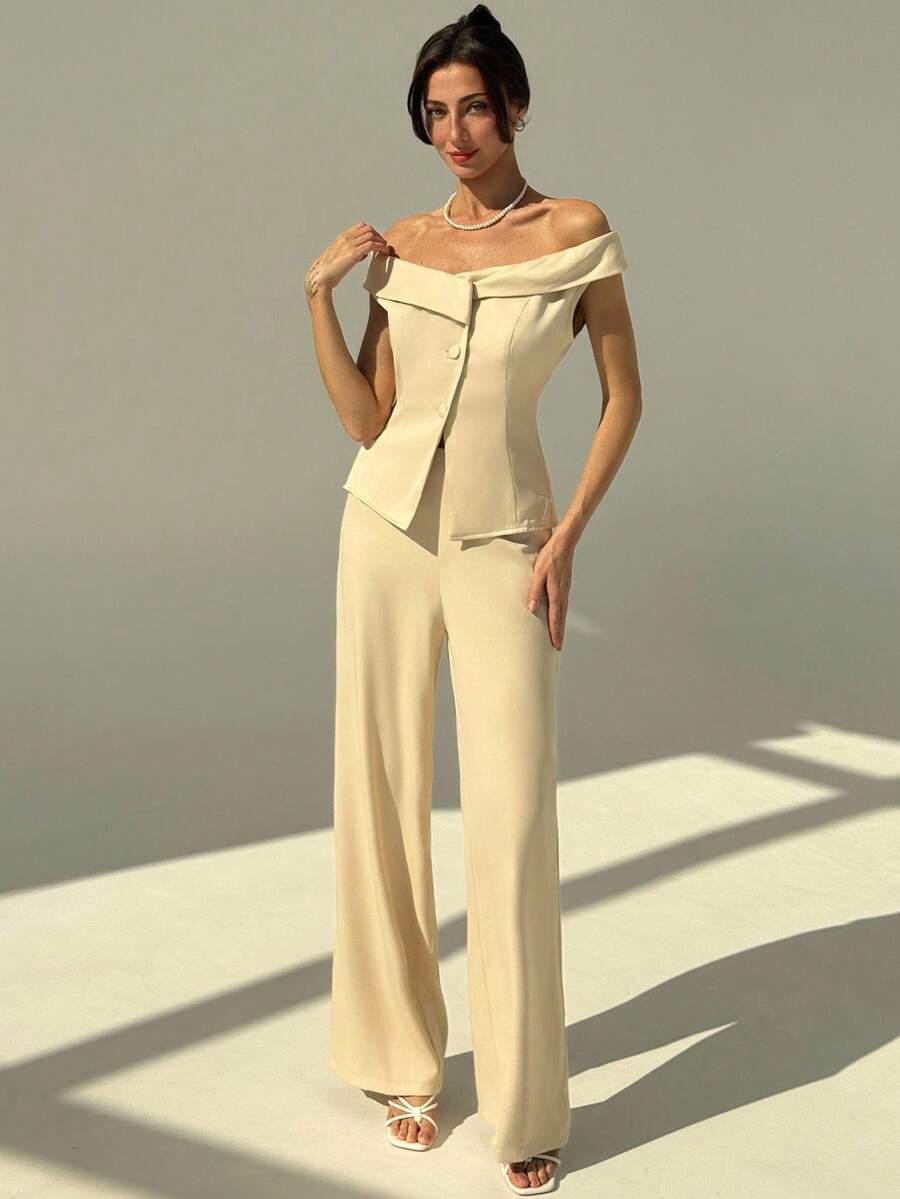 Aloruh Nuevo conjunto de estilo vintage minimalista de moda, con cárdigan y pantalones entallados. Conjunto casual versátil de unicolor