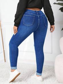 Firerie Plus Size Slitna Skinny Jeans med Pocket - Mediumtvätt - Visa 2