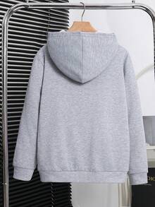SHEIN Tween Boy Solid Color Hooded Long Sleeve Casual Versatile Printed Knit Sweatshirt Autumn Winter Clothes For Girl - Light Grey - View 2