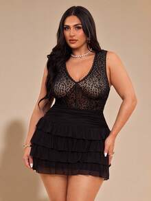 SHEIN BAE Plus Size Women's Black Ruffle Hem A-Line Skirt,Autumn 70's Party Rave Style,Casual Plain Color Curve Homecoming Wedding Guest Formal Skirt - Black - View 7