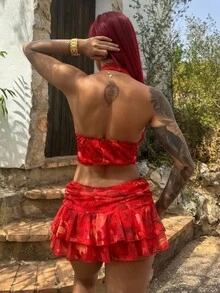 Bearsaez Conjunto de dos piezas para mujer para uso diario - Rojo - Ver 2