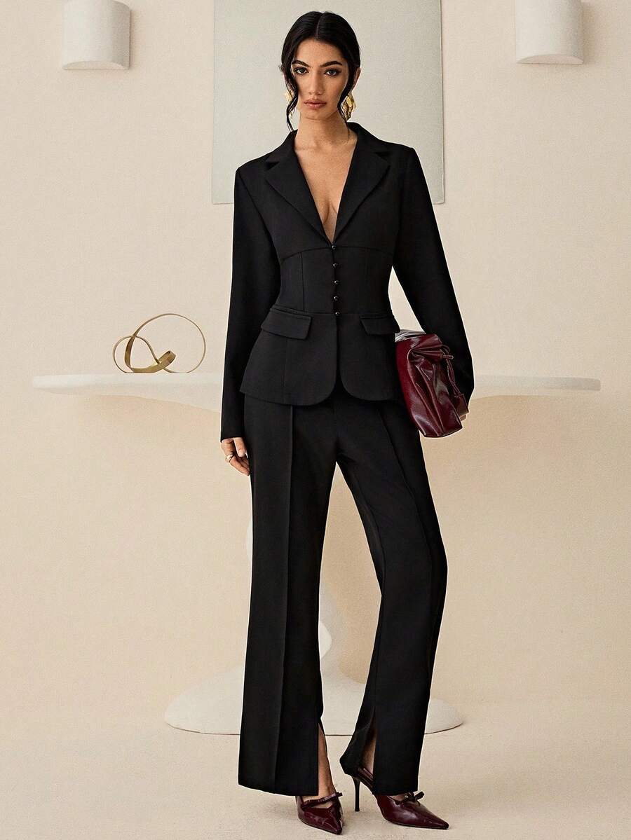 Bluhae 女士2025新款经典简约西装套装 - 黑色 - 查看 1