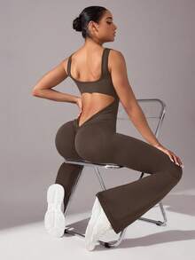 SHEIN Velisys Bộ đồ tập yoga liền mạch/ hở lưng gợi cảm/ eo chữ V sâu/ đa năng cho thể thao và mặc hàng ngày - Nhiều màu - Xem 7