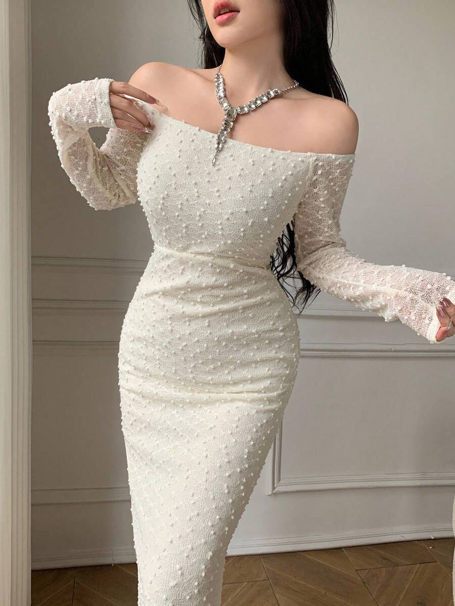Celisse Women's Off Shoulder Elegant & Exquisite Wedding Party Dress - Apricot - View 1