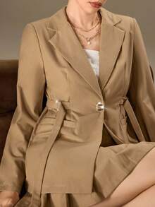 Modelyn Autumn/Winter Fashionable Waist-Cinched Elegant High-End Blazer - Brown - View 5