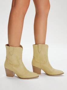 Styleloop Botas de tobillo con tacón alto grueso de estilo retro y occidental de CUCCOO - Albaricoque - Ver 3