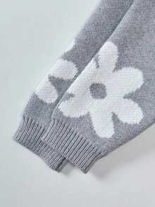 SHEIN 2 件女婴休闲可爱黄色花卉图案针织高领毛衣 + 阔腿针织裤套装，柔软舒适，适合日常、外出、旅行、度假、居家、日托和女婴玩耍 - 灰色 - 查看 11