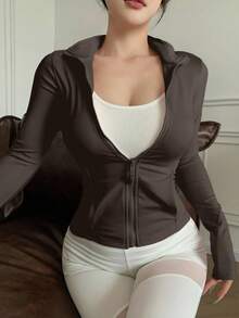 DAZY Áo khoác cardigan thể thao thường ngày cho nữ, Áo khoác nữ mùa xuân - Cà phê nâu - Xem 3